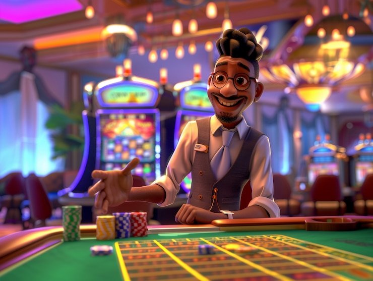 Antarmuka Live Baccarat broslot menampilkan meja dealer, area taruhan, dan streaming kamera multi-sudut